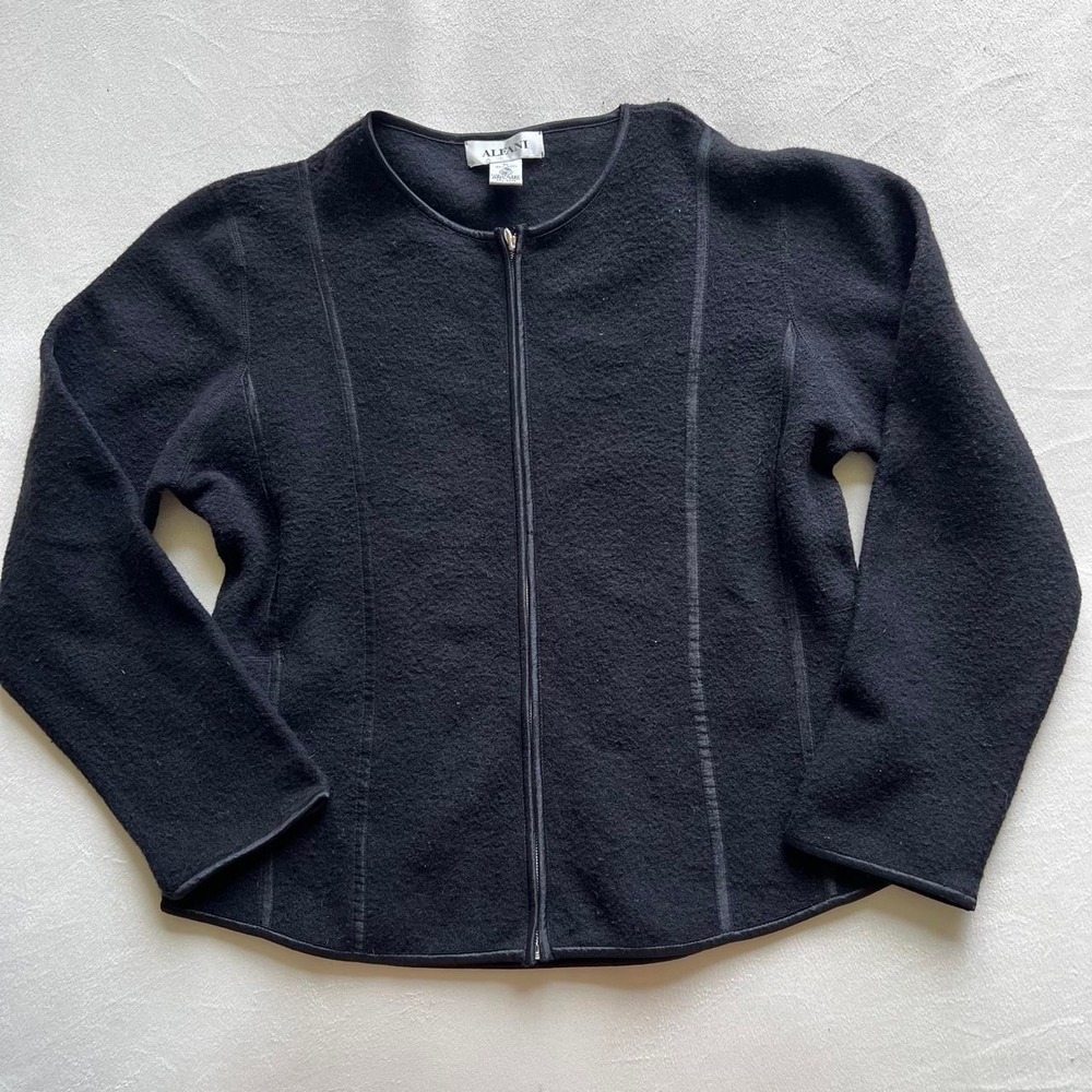 Alfani 100% Pure New Wool Full Zip Black Jacket Regency Fancy Formal Business